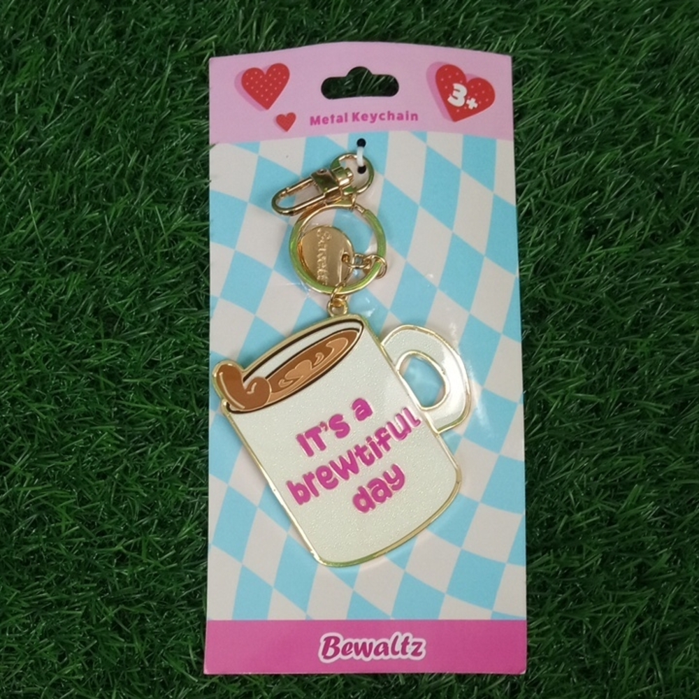 🆕🍒 Glitter 'It's a Brewtiful Day' Coffee Mug Metal Keychain